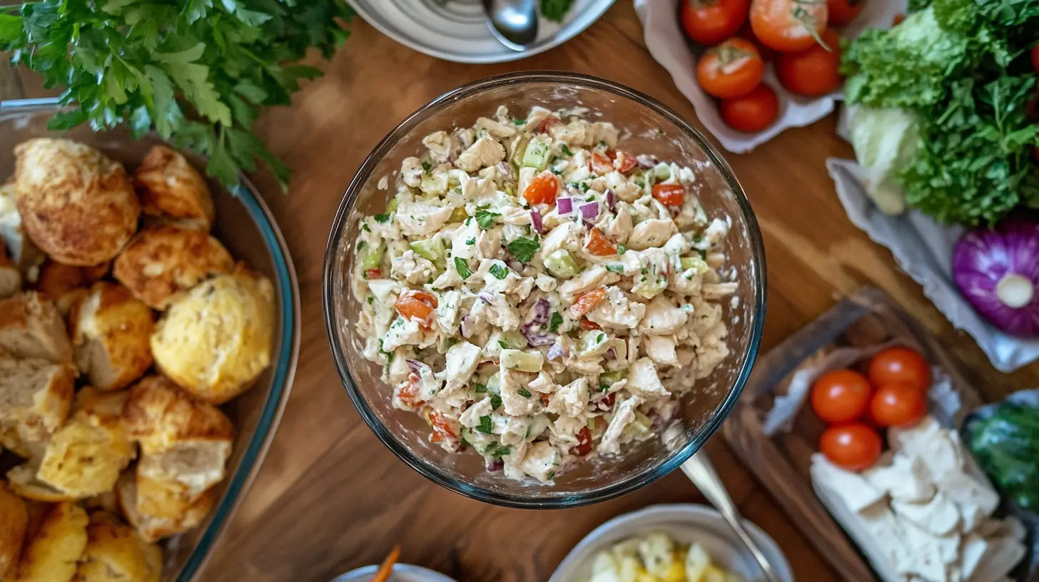 homemade chicken salad chick recipe overhead shot