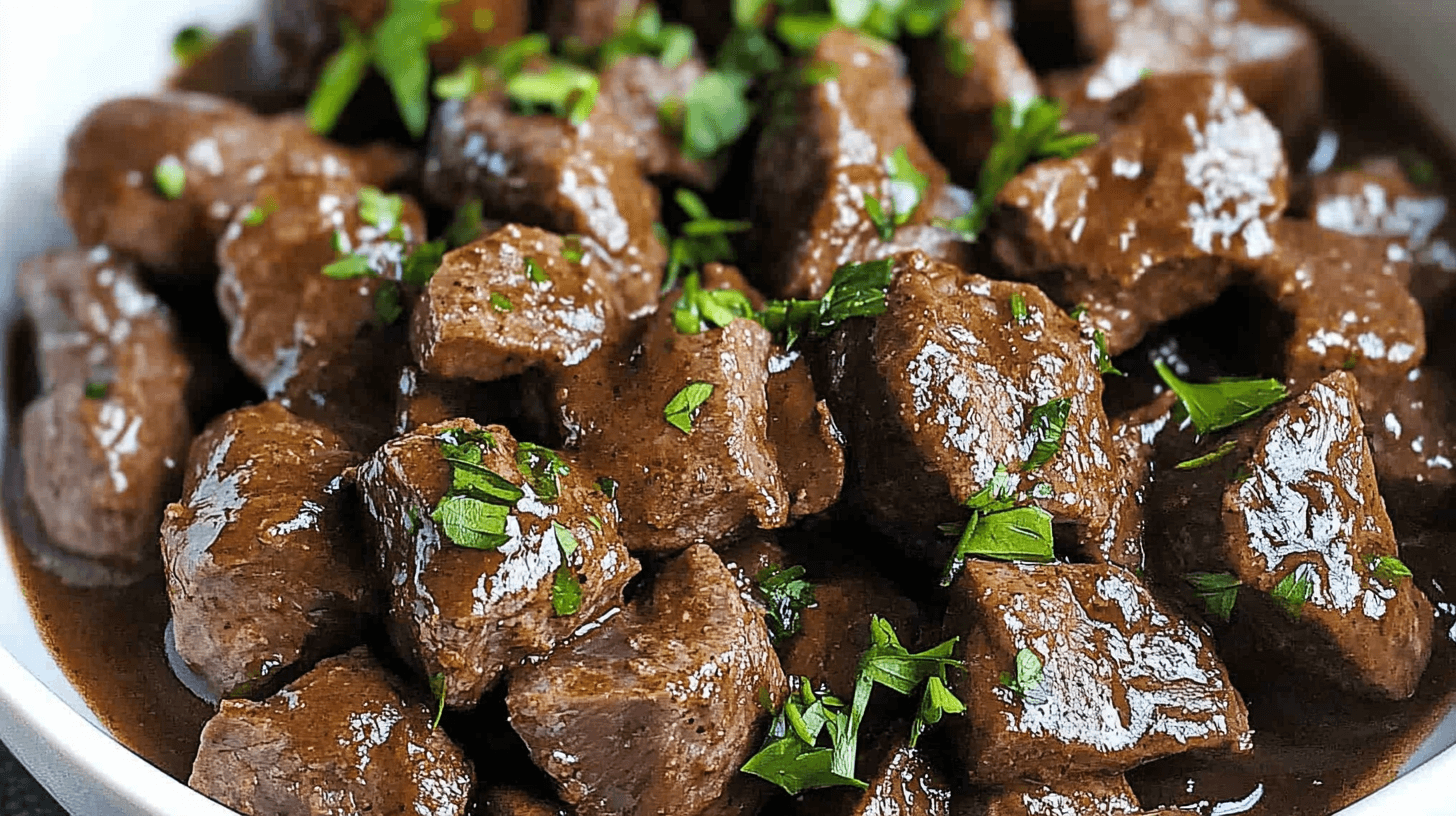 beef heart recipe plated with fresh herbs