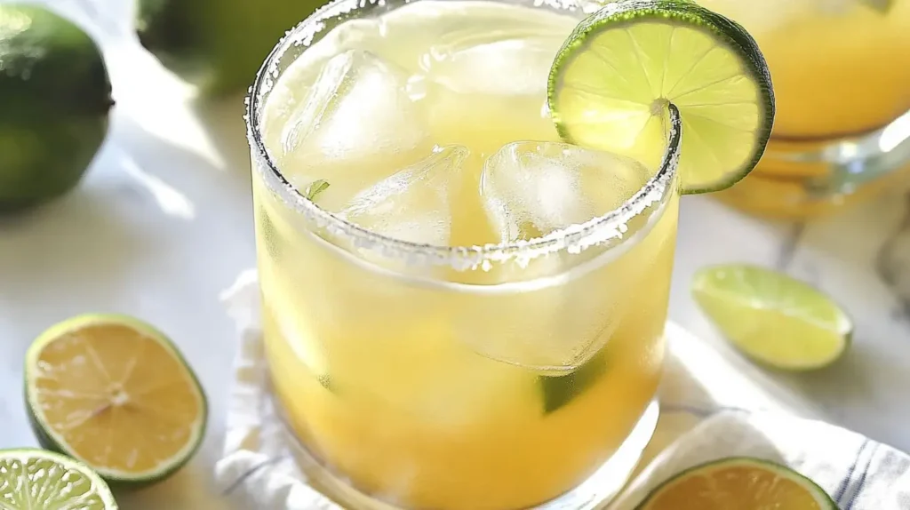 Skinny margarita recipe in a salt-rimmed glass