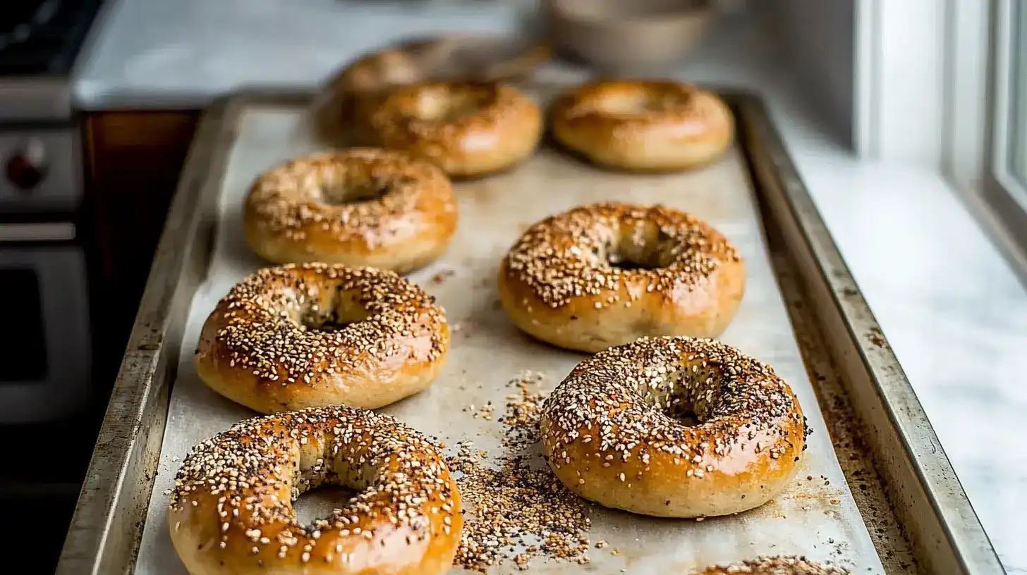 sourdough bagel recipe – Freshly baked bagels in a kitchen setting