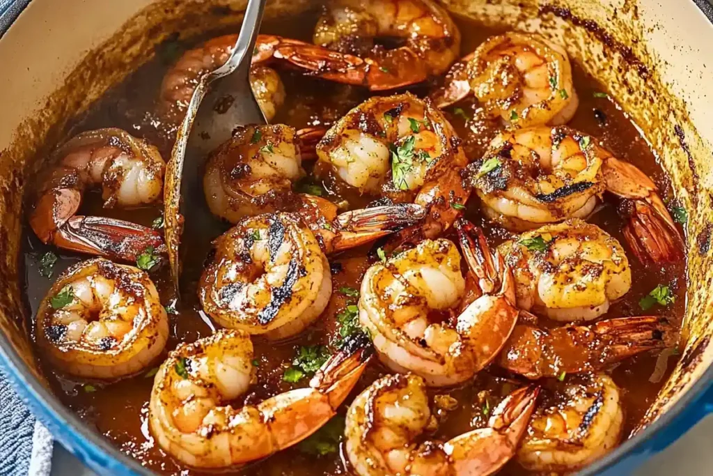 Delicious grilled barbecue shrimp on a platter, ready to eat