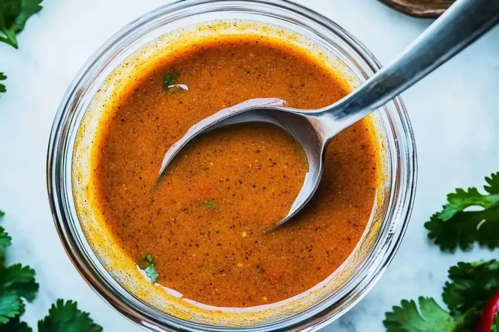 Homemade fajita sauce in a glass bowl, ready to use.