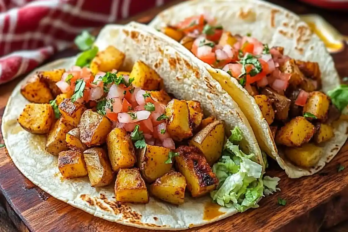 Crispy potato tacos on a plate.