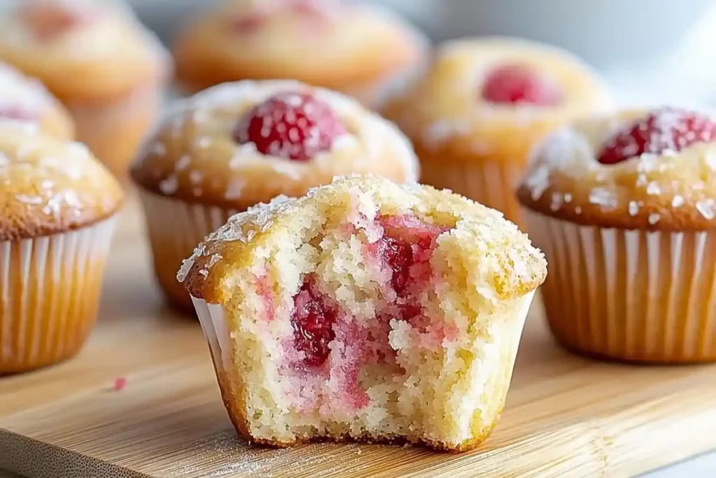 Delicious strawberry muffins on a kitchen counter.